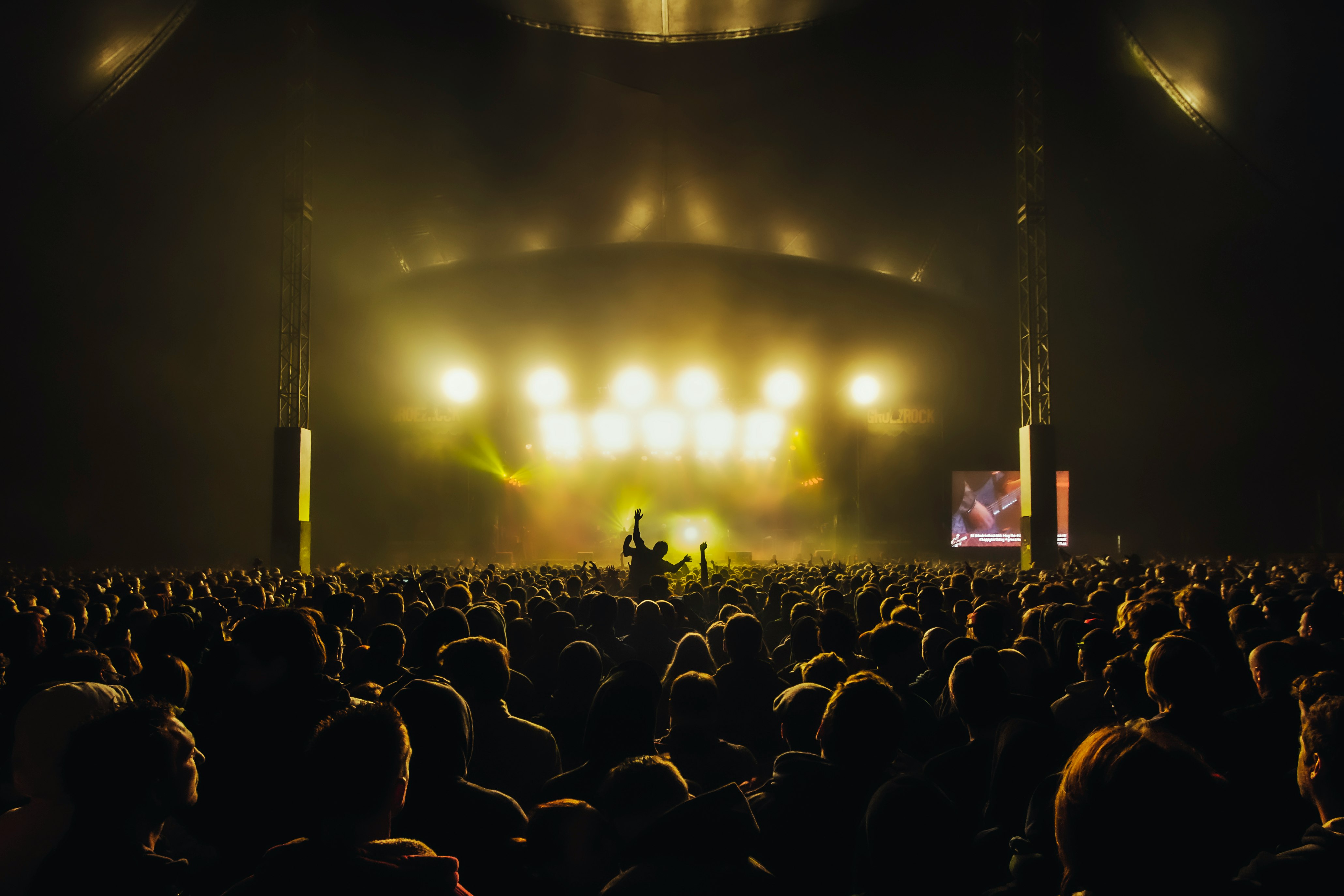 people watching concert during night time